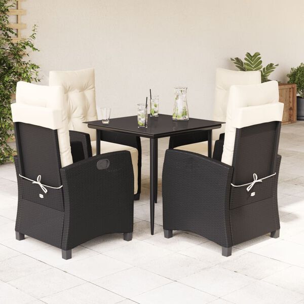 vidaXL Set da Pranzo da Giardino 5 pz Nero con Cuscini in Polyrattan