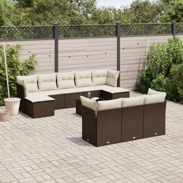 vidaXL Set Divani da Giardino 11 pz con Cuscini Polyrattan Marrone