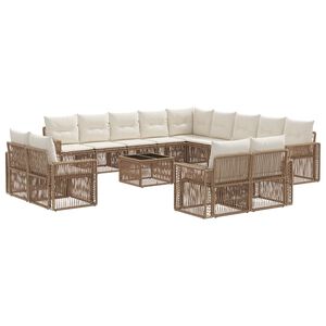vidaXL Set Divano da Giardino 14 pz Beige e Bianco Crema polyrattan