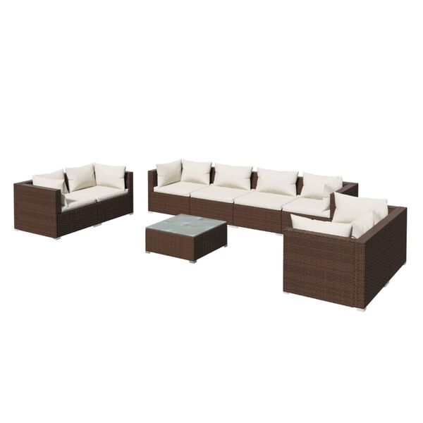 vidaXL Set Divani da Giardino 9 pz con Cuscini in Polyrattan Marrone