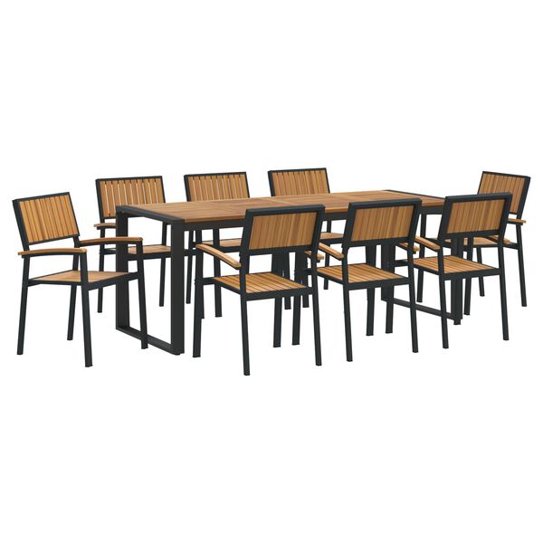 vidaXL Set da Pranzo per Giardino 9 pcs Nero e marrone