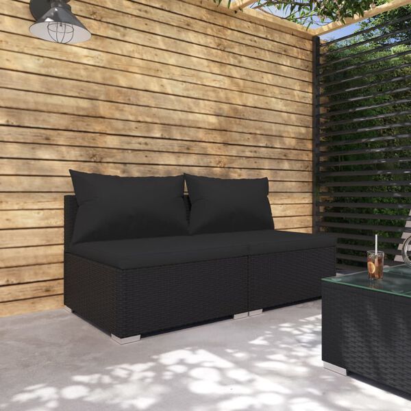 vidaXL Set Divani da Giardino 2 pz con Cuscini in Polyrattan Nero