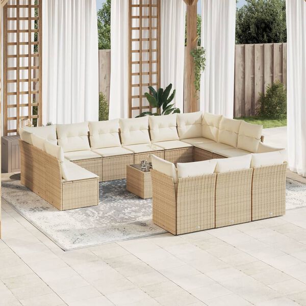 vidaXL Set Divani da Giardino 14pz con Cuscini in Polyrattan Beige