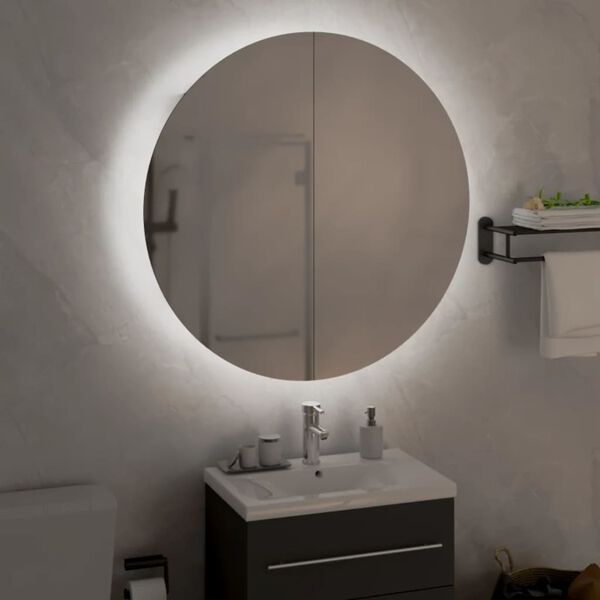 vidaXL Armadio da Bagno con Specchio Rotondo e LED Grigio 54x54x17,5cm