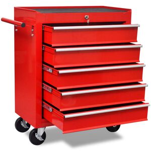 vidaXL Carrello Portautensili con 5 Cassetti Rosso per Garage