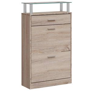 vidaXL Scarpiera con 1 Cassetto e Mensola Vetro Sopra in Legno Rovere