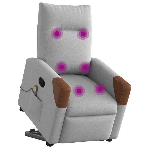 vidaXL Poltrona Alzapersona Massaggi Reclinabile Grigio Nuvola Tessuto