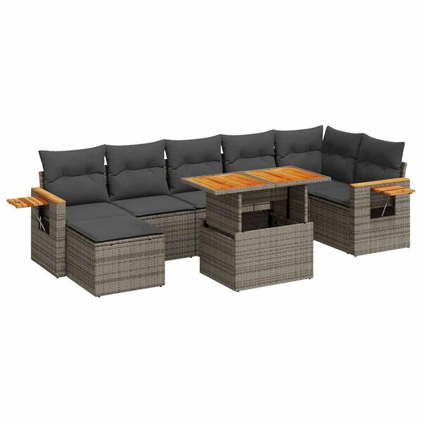 vidaXL Set Divano da Giardino 8pz con Cuscini Grigio Polyrattan Acacia