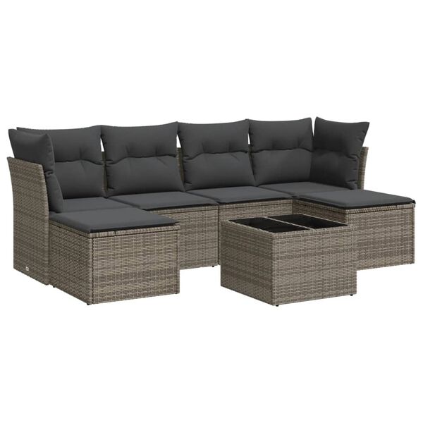 vidaXL Set Divani da Giardino 7 pz con Cuscini Grigio in Polyrattan