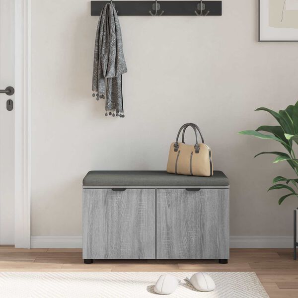 vidaXL Panca per ingresso con cuscino Grigio Sonoma 80 x 46 x 46 cm