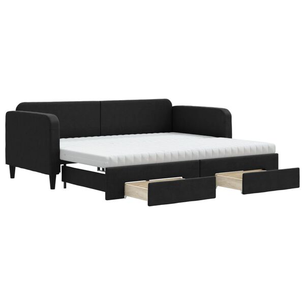 vidaXL Divano Letto Estraibile con Cassetti Nero 90x200 cm in Tessuto