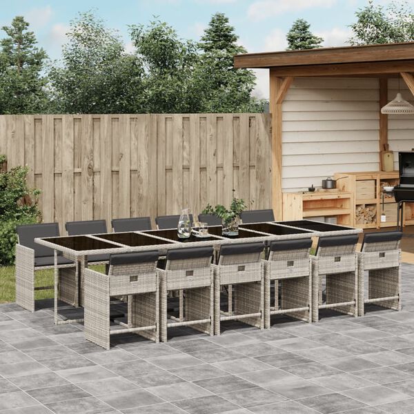 vidaXL Set da Pranzo da Giardino 13pz con Cuscini Grigio in Polyrattan