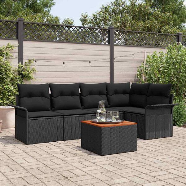 vidaXL Set Divano da Giardino con archiviazione 6 pcs Nero polyrattan