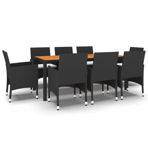 vidaXL Set Mobili da Pranzo per Giardino 9 pz in Polyrattan Nero