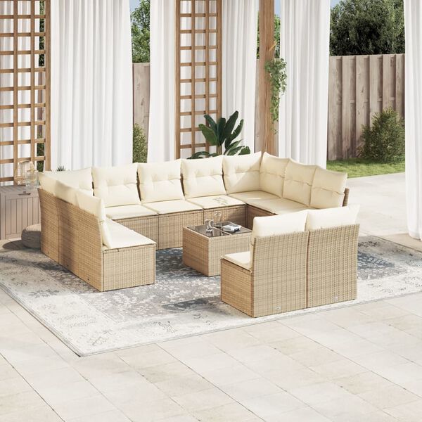 vidaXL Set Divani da Giardino 12 pz con Cuscini Beige in Polyrattan