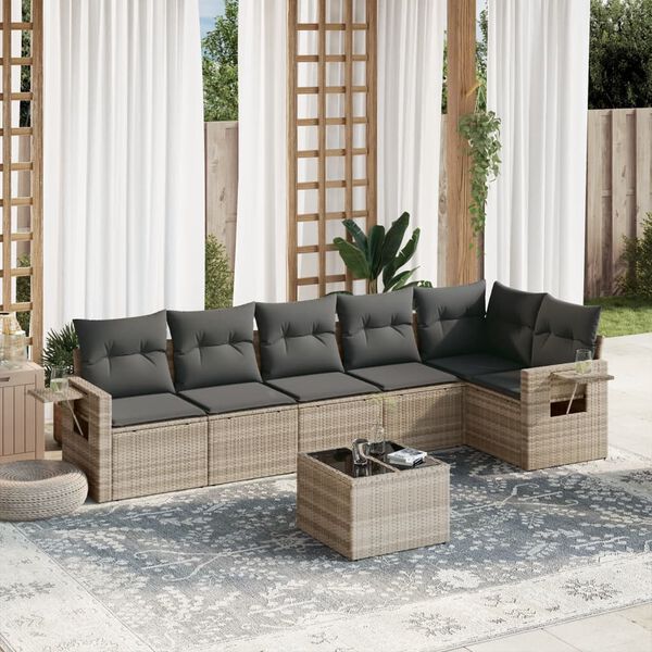 vidaXL Set Divani da Giardino 7pz con Cuscini Grigio Chiaro Polyrattan