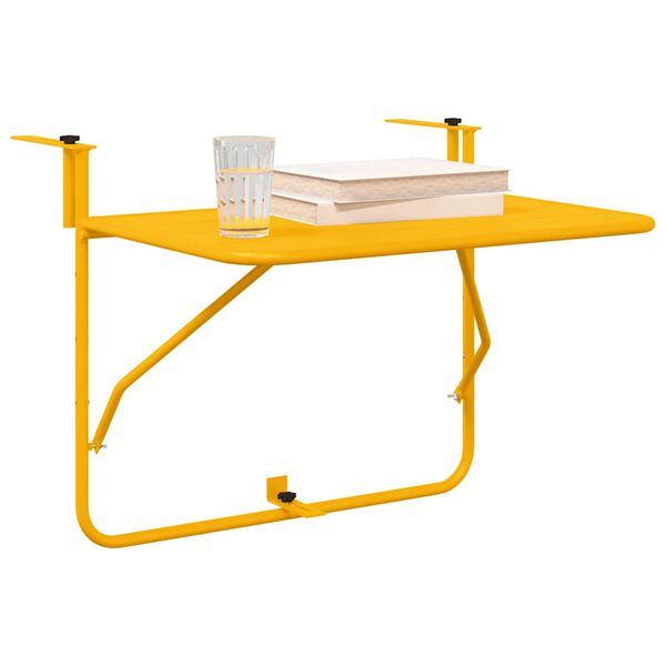 vidaXL Tavolo Appeso da Balcone Giallo 60 x 39 x 65 cm Acciaio