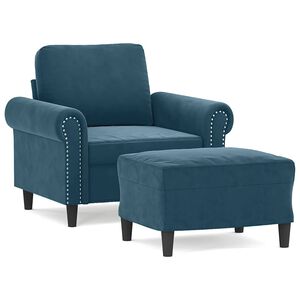 vidaXL Poltrona con Poggiapiedi Blu 60 cm in Velluto