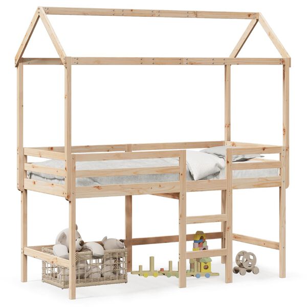 vidaXL Letto Soppalco con Scala e Tetto 90x190 cm Legno Massello Pino
