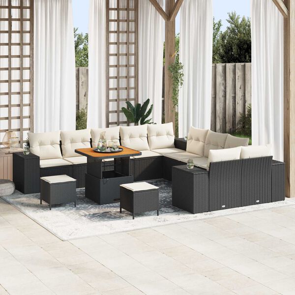 vidaXL Set Divano da Giardino 13 pcs Nero e Crema 80 x 80 x 71 cm