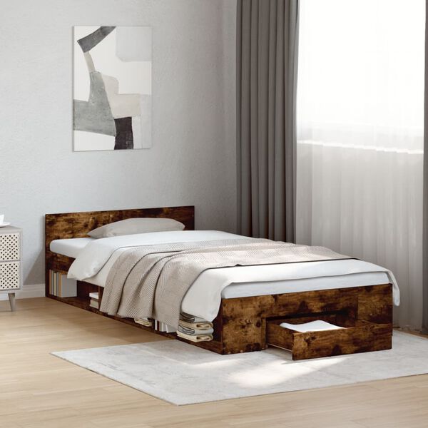 vidaXL Giroletto con Cassetto Rovere Fumo 100x200 cm Legno Multistrato