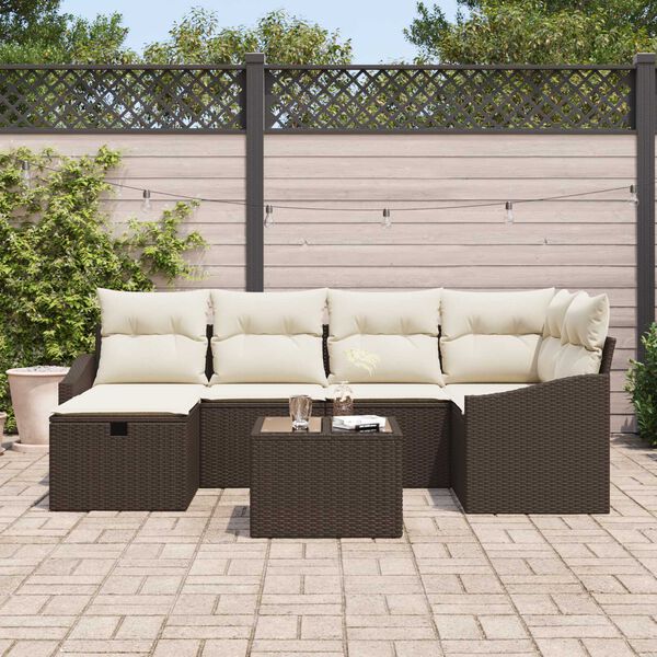 vidaXL Set di divani con cuscino 7 pcs Marrone e Crema polyrattan