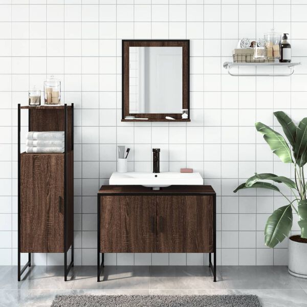 vidaXL Set Mobili da Bagno 3 pz Rovere Marrone in Legno Multistrato