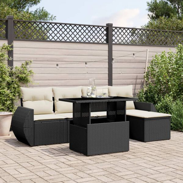 vidaXL Set Divano da Giardino 6 pz con Cuscini Nero in Polyrattan