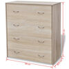 vidaXL Credenza con 4 Cassetti 60x30,5x71 cm Colore Rovere