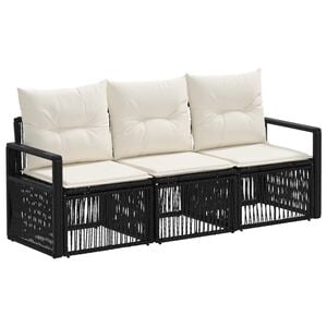 vidaXL Set Divano da Giardino 3 pcs Nero polyrattan