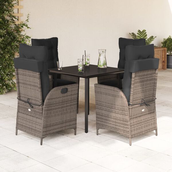 vidaXL Set da Pranzo da Giardino 5 pz con Cuscini in Polyrattan Grigio