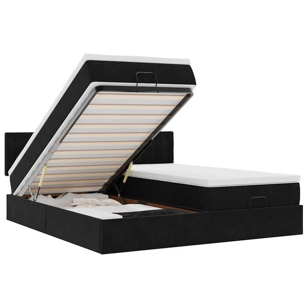 vidaXL Struttura Letto Pouf con Materassi Nero 180x200 cm in Velluto