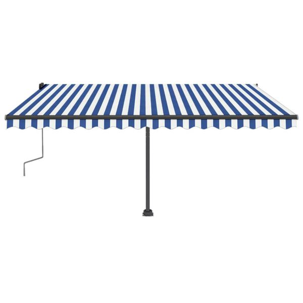 vidaXL Tenda Retrattile Manuale con Palo 400x350 cm Blu/Bianco