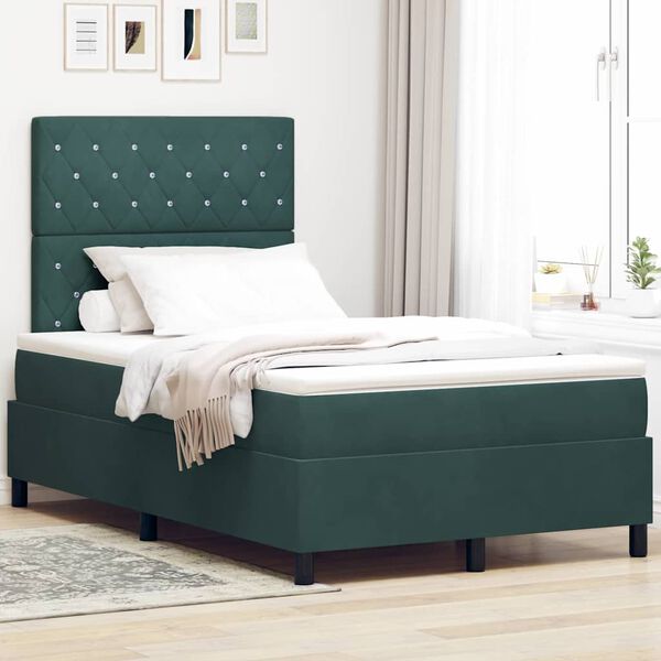 vidaXL Letto a molle con materasso Verde Scuro 120 x 200 cm Velluto