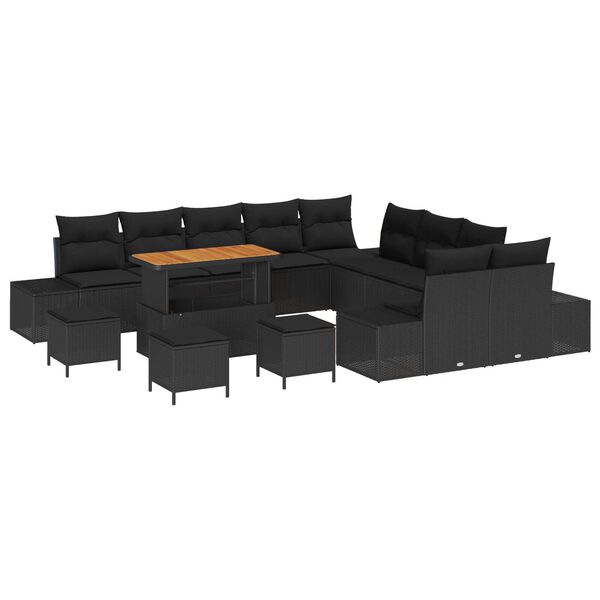 vidaXL Set Divano da Giardino con cuscino 14 pcs Nero Poly Rattan