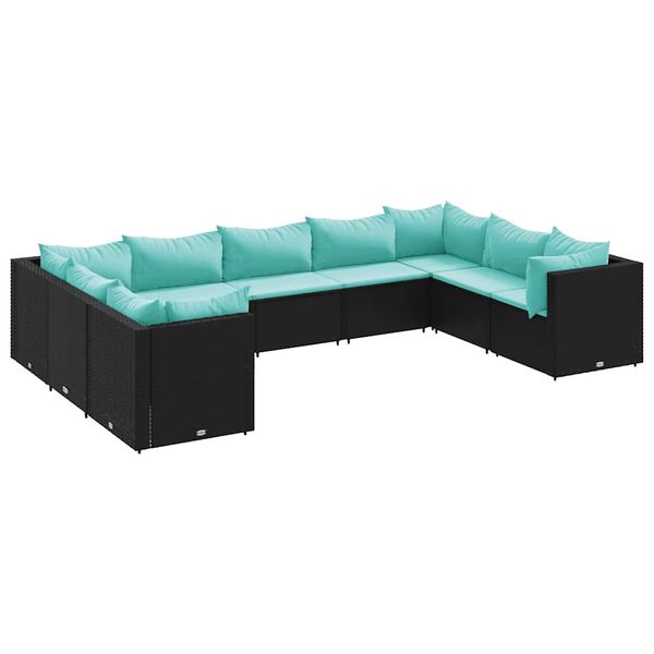 vidaXL Set Salotto da Giardino con Cuscini 9pz Nero in Polyrattan