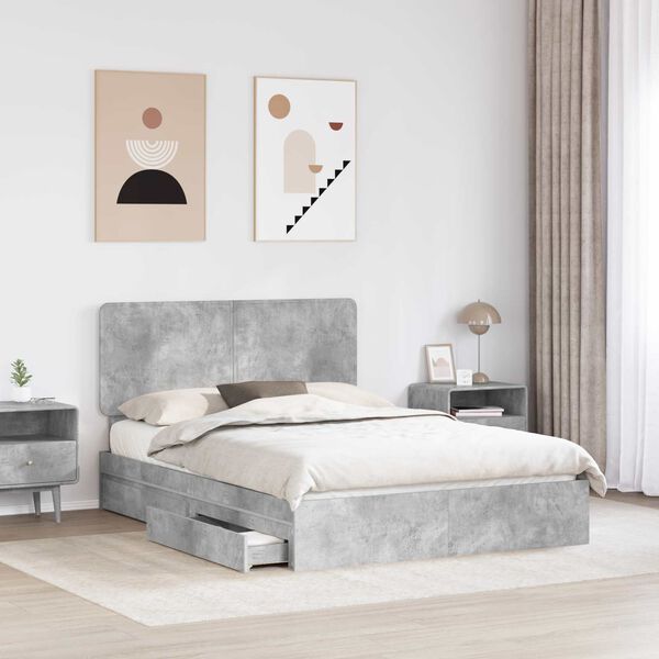 vidaXL Letto con Contenitore con testiera Grigio cemento 140 x 190 cm