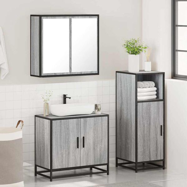 vidaXL Set Mobili da Bagno 3 pz Grigio Sonoma in Legno Multistrato