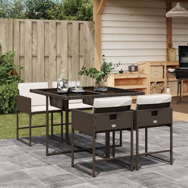 vidaXL Set da Pranzo da Giardino 5pz con Cuscini in Polyrattan Marrone