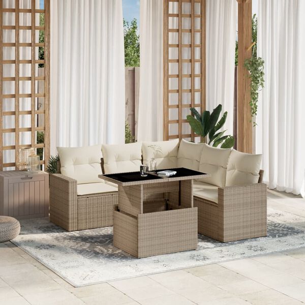 vidaXL Set Divano da Giardino 6 pz con Cuscini Beige in Polyrattan