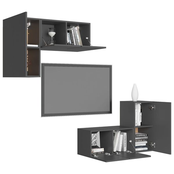 vidaXL Set Mobili Porta TV 4 pz Grigio in Legno Multistrato