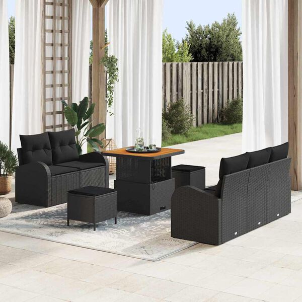 vidaXL Set Divano da Giardino con cuscino 8 pcs Nero 80 x 80 x 71 cm