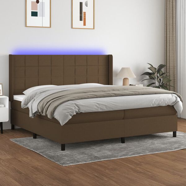 vidaXL Letto a Molle Materasso e LED Marronescuro 200x200cm in Tessuto