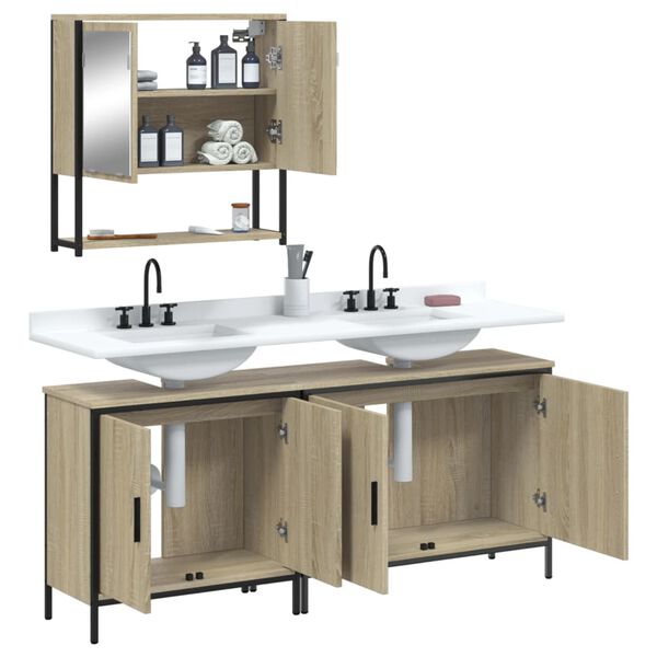 vidaXL Set Mobili da Bagno 3 pz Rovere Sonoma in Legno Multistrato