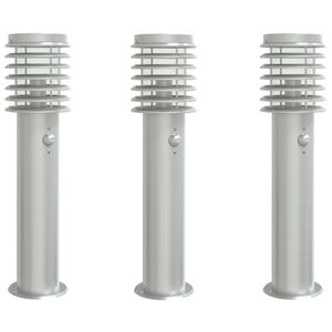 vidaXL Lampade da Terra per Esterni Sensore 3 pz Argento 60 cm Acciaio