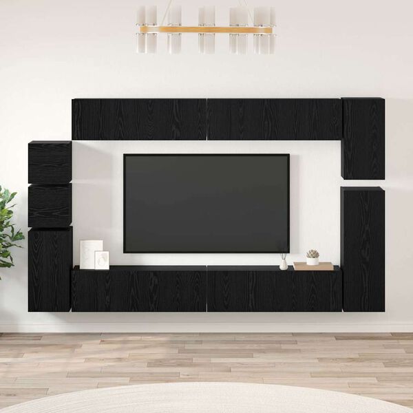 vidaXL Set mobile TV 9 pcs Rovere Nero Legno multistrato