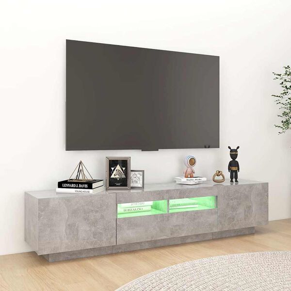 vidaXL Mobile Porta TV con Luci LED Grigio Cemento 180x35x40 cm