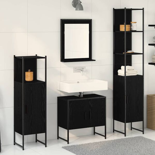vidaXL Set di mobili per il bagno 4 pcs Nero Legno multistrato