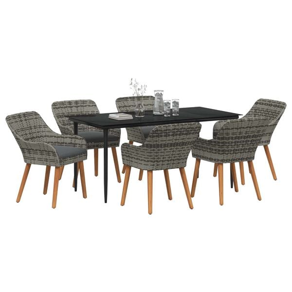 vidaXL Set da Pranzo per Giardino con cuscino 7 pcs Grigio polyrattan