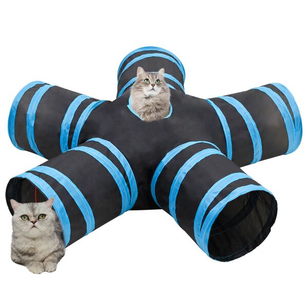 vidaXL Tunnel per Gatti a 5 Vie Nero e Blu 25 cm in Poliestere